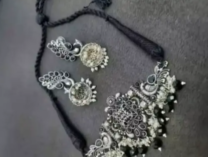 Alisha oxocraft Black Pearl AD Jewellery Set oxidized jewellery set