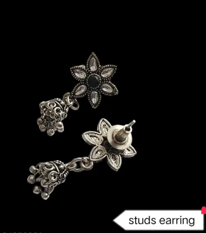 BJS Rings Silver Oxidized Brass Multi Floral Designer Choker Jewellery Set