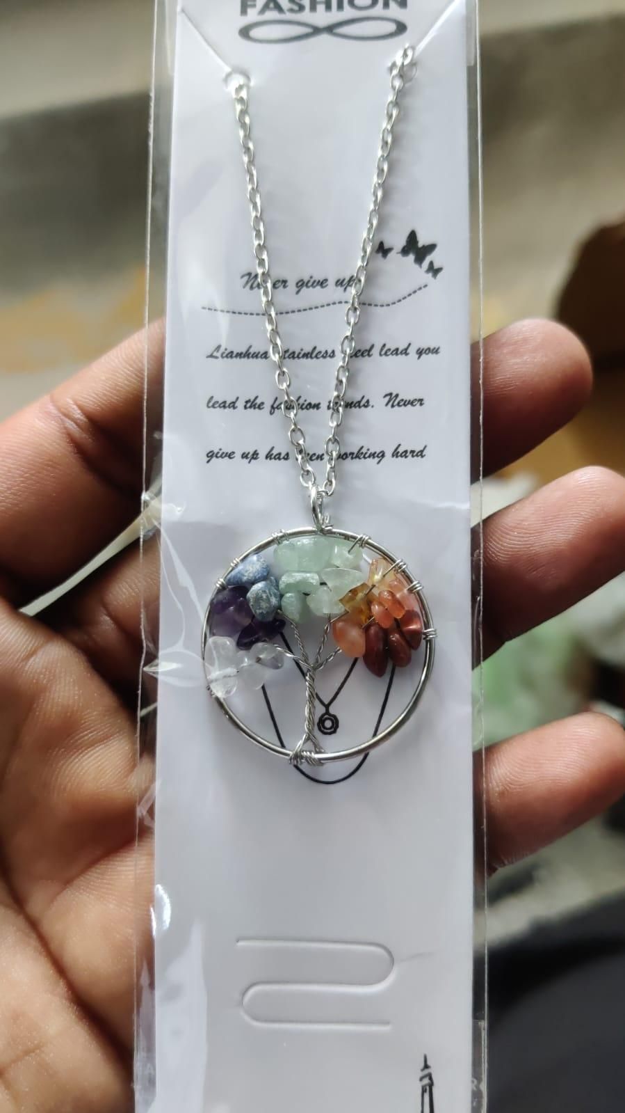 Handmade Bohemian Tree of Life Wire Quartz Stone Necklace