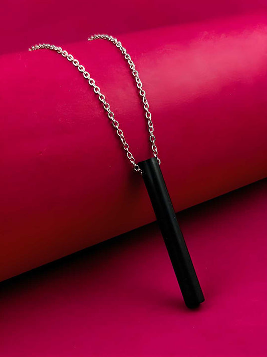 Black Stainless Steel Round Bar Pendant adjustable Necklace chain