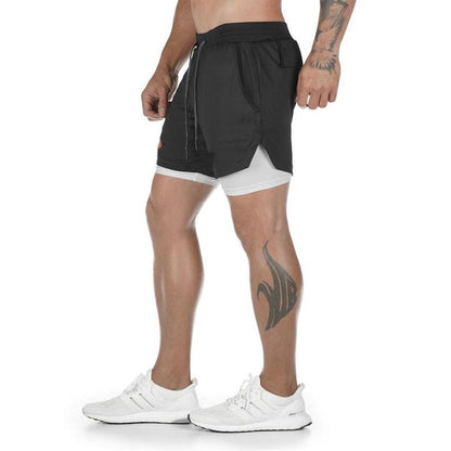 2 in 1 Running Shorts Built in Base Layer Pants Pocket