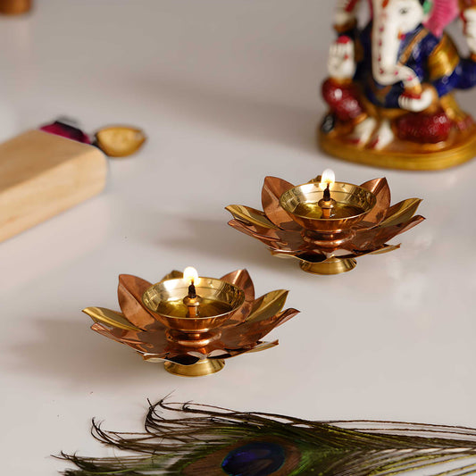 Floral Shape Metal Diya Set of 2