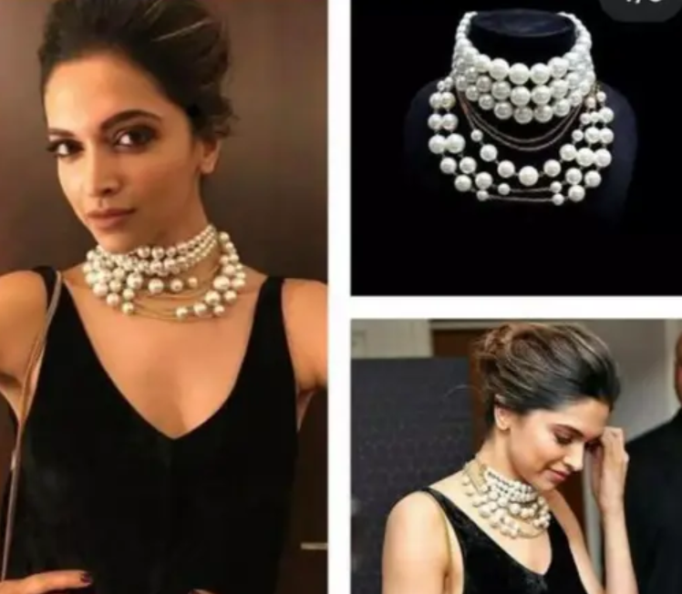 Glass Pearl with golden chain necklace &pearl choker /deepika padukone pearl necklace set/trend pearl set