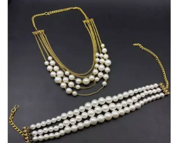 Glass Pearl with golden chain necklace &pearl choker /deepika padukone pearl necklace set/trend pearl set