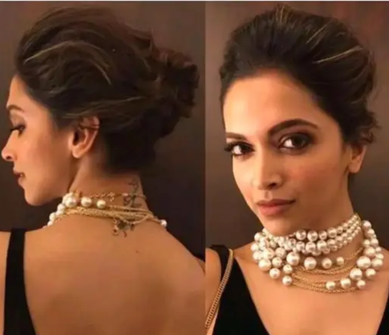 Glass Pearl with golden chain necklace &pearl choker /deepika padukone pearl necklace set/trend pearl set