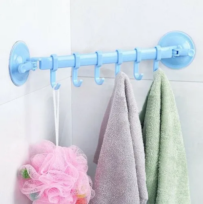 Vacuum Suction Hook, 6 Hooks Towel Rack Suction Cup Bathroom Kitchen Organizer