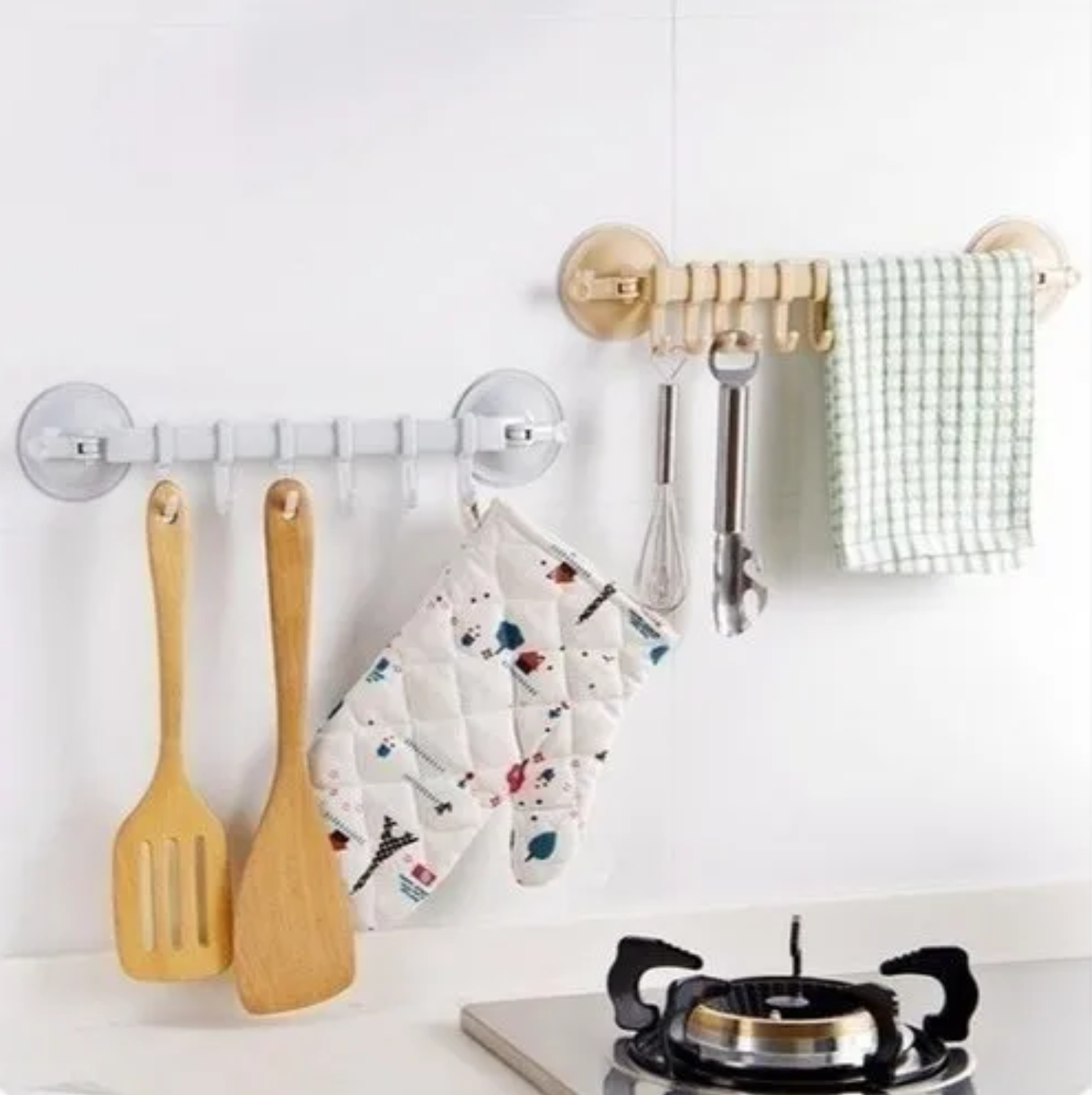 Vacuum Suction Hook, 6 Hooks Towel Rack Suction Cup Bathroom Kitchen Organizer