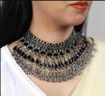 Mad Over Fashion Black Oxidised Jewellery Set