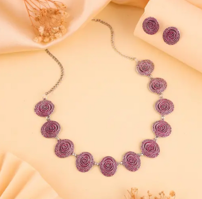 Silver Plated Choker set with Matching Pair of Stud Earring for Women and Girls.